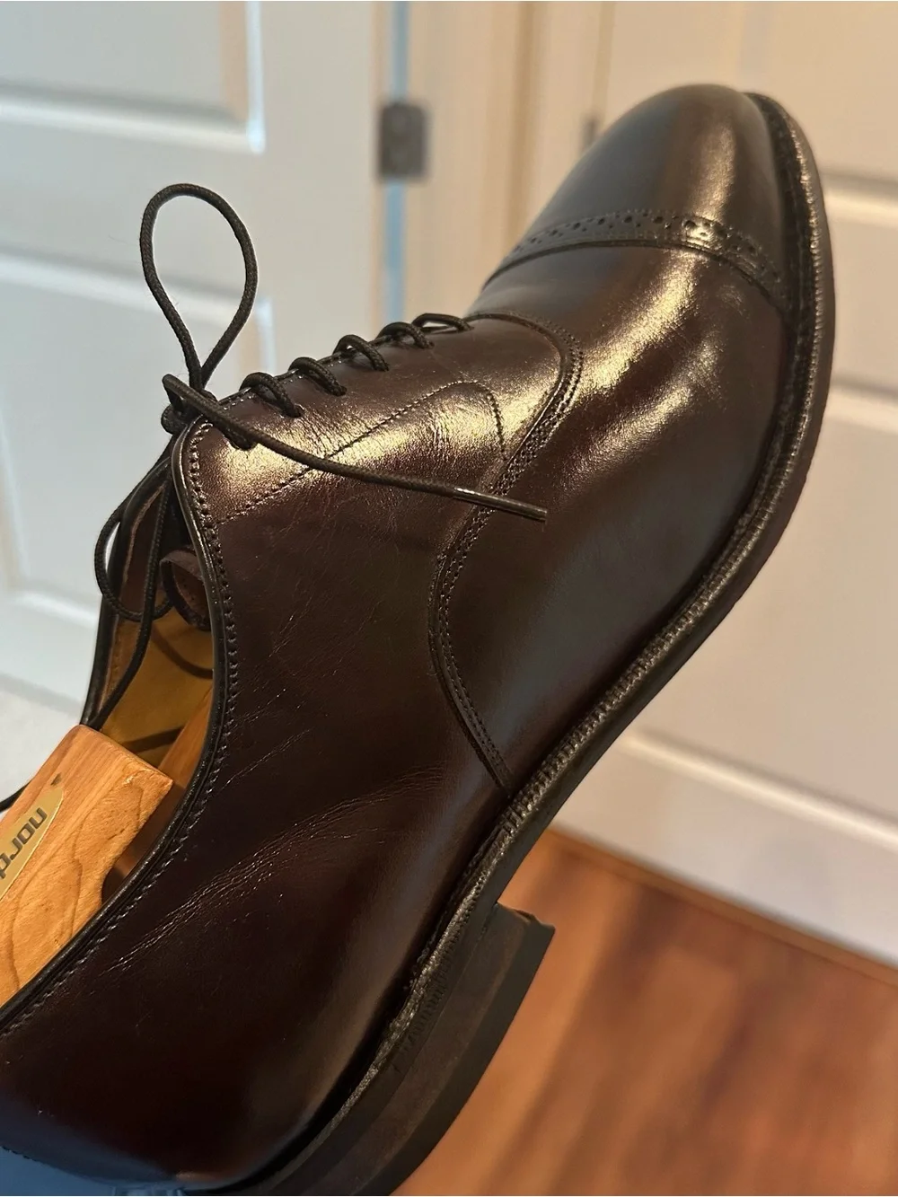 Johnston & Murphy Men's Burgundy Leather Cap-Toe Oxfords.